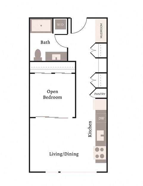 Floor plan for 1 bed, 1 bath, 586 sqft
